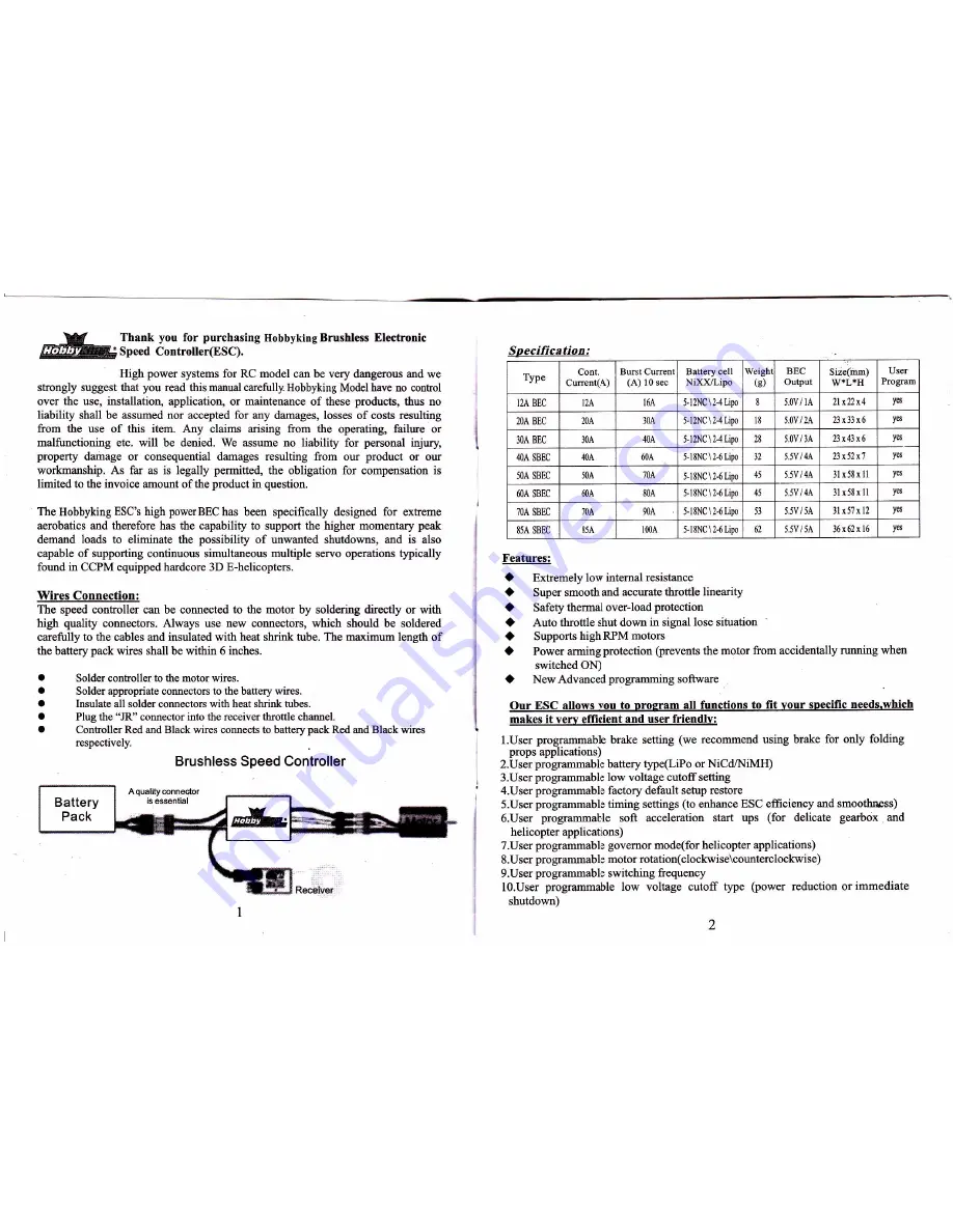 HobbyKing 12A BEC Manual Download Page 1