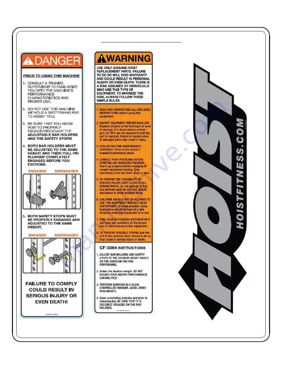 Hoist Fitness CF Commercial Freeweight CF-3364 Owner'S Manual Download Page 14