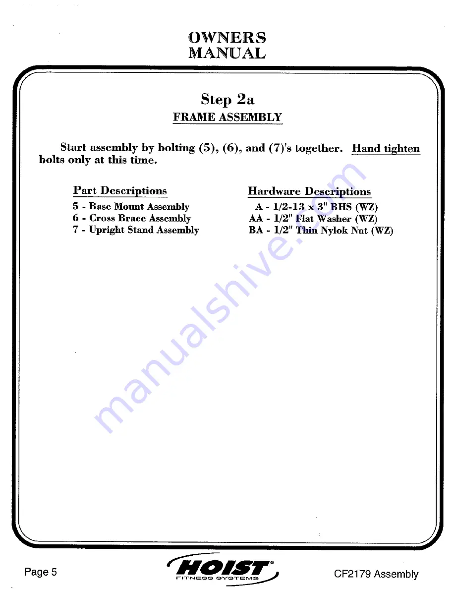 Hoist Fitness CF2179 Owner'S Manual Download Page 5