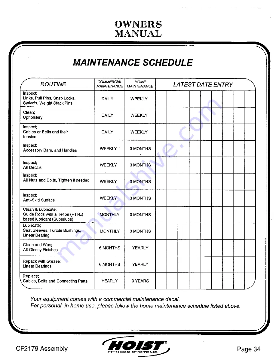 Hoist Fitness CF2179 Owner'S Manual Download Page 33