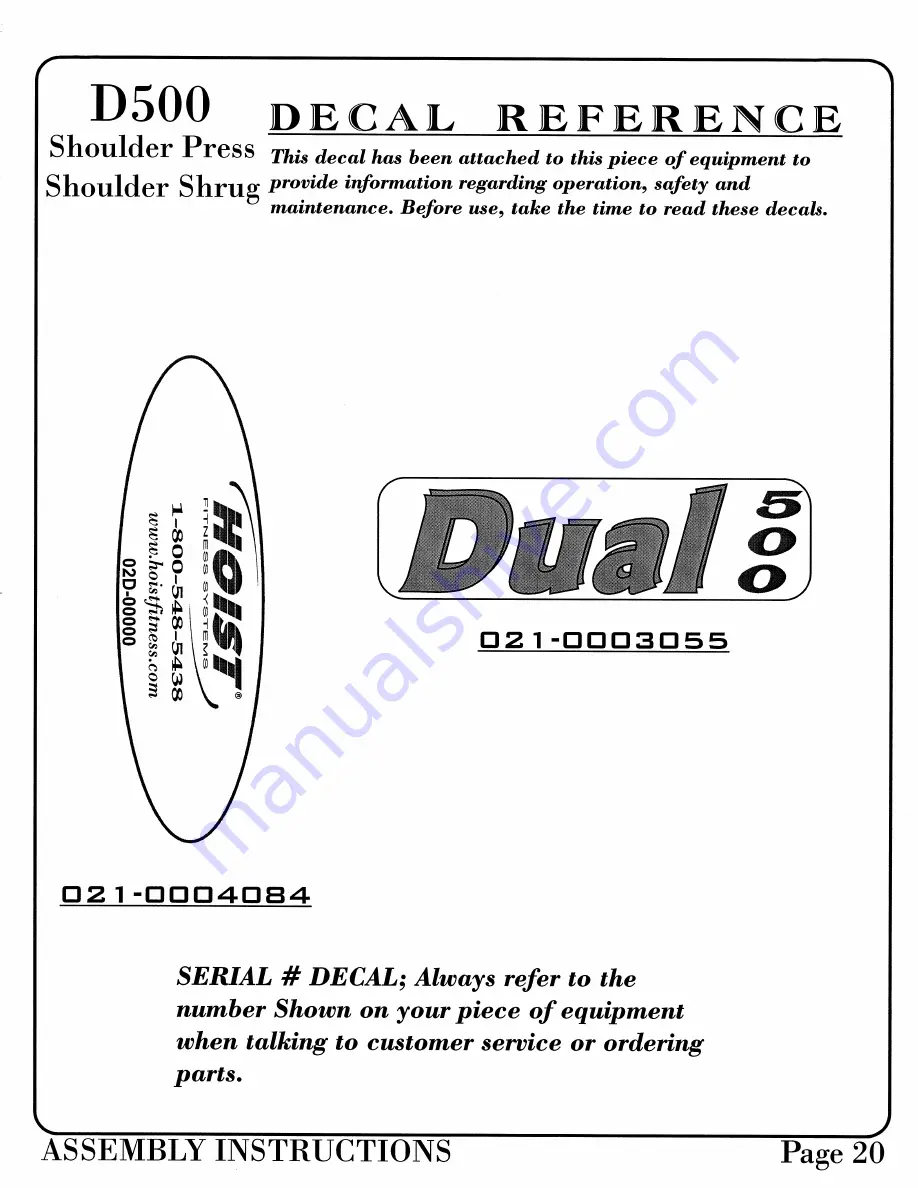 Hoist Fitness dual 500 Assembly Instruction Manual Download Page 21