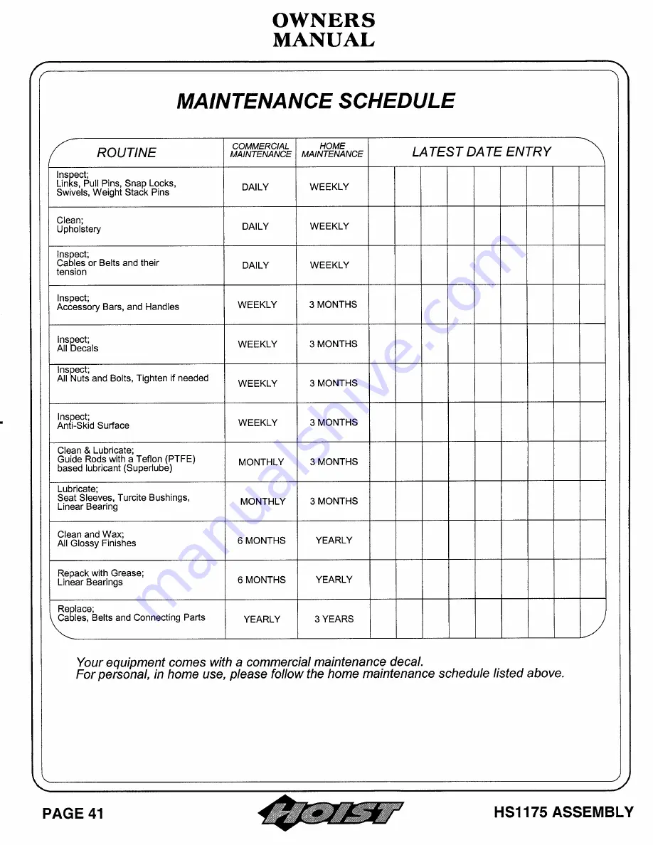 Hoist Fitness HI-LO PULLEY HS1175 Owner'S Manual Download Page 42