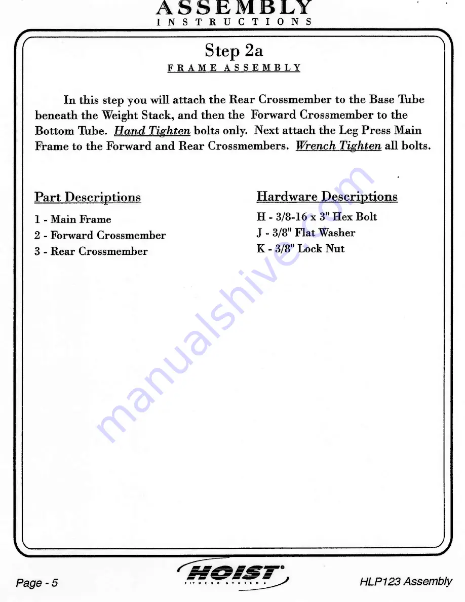 Hoist Fitness HLP123 Owner'S Manual Download Page 5