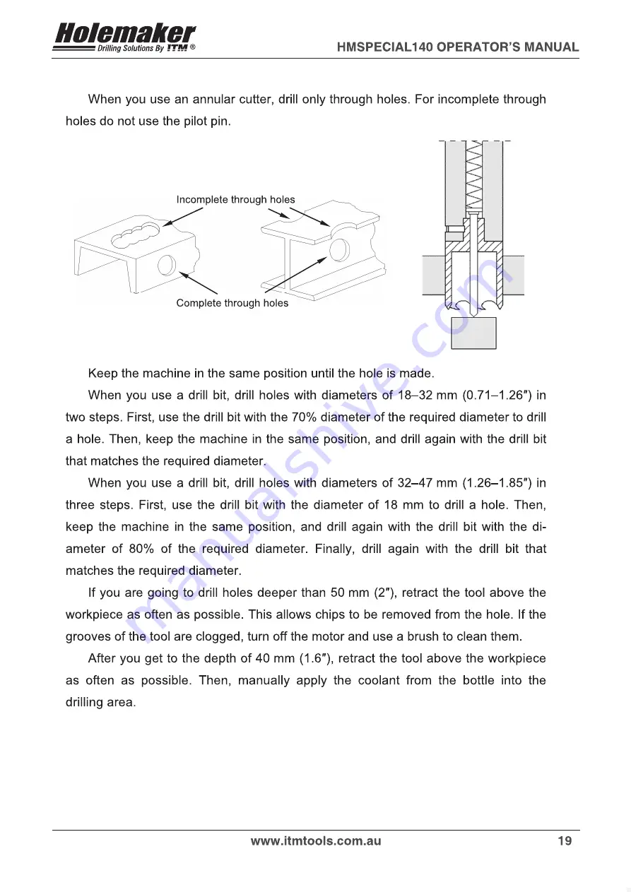 HOLEMAKER HMSPECIAL140 Operator'S Manual Download Page 19