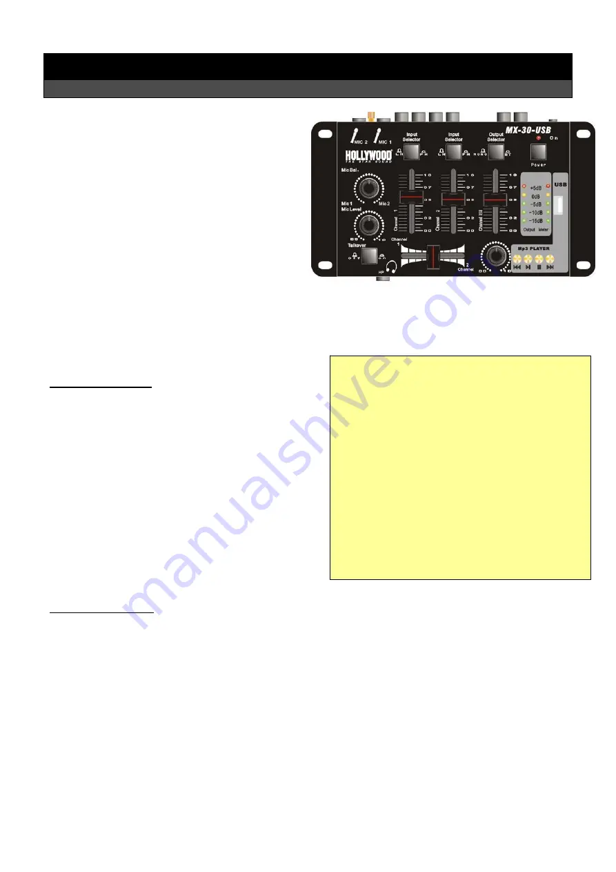 Hollywood MX-30-USB Reference Manual Download Page 1