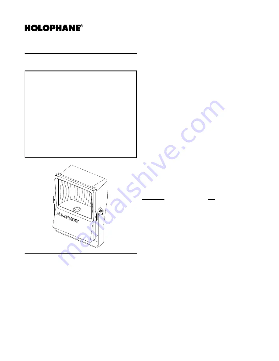 HOLOPHANE Predator Medium Floodlight Marine Installation And Maintenance Manual Download Page 1