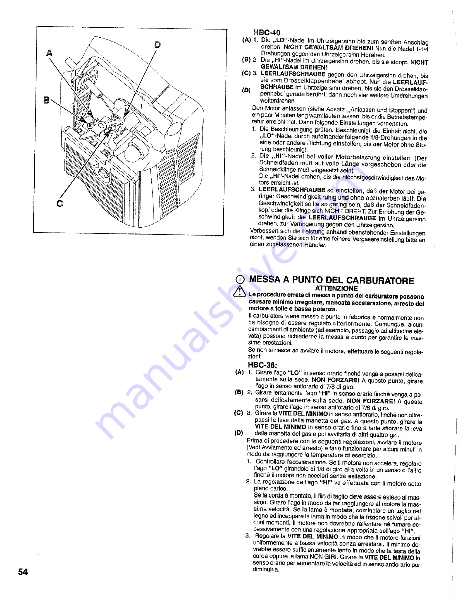 Homelite HBC-38 Owner'S Manual Download Page 54