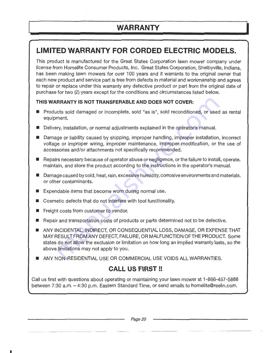 Homelite UT13118 Operator'S Manual Download Page 20