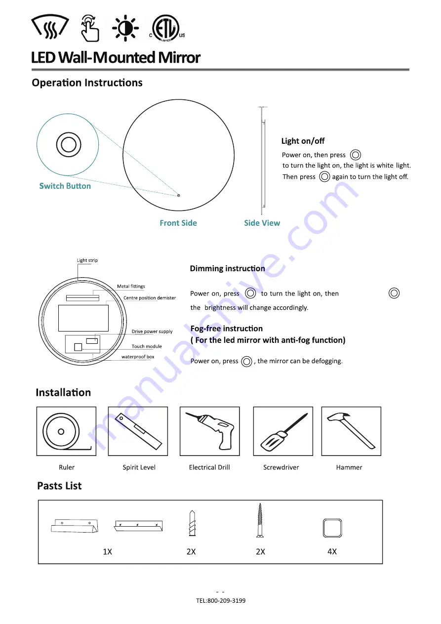 HomLux Round LED Bathroom Mirror Скачать руководство пользователя страница 5