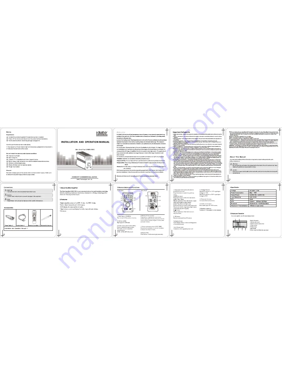 Homony Mini Amplifier 3 HNM-080C Installation And Operation Download Page 1