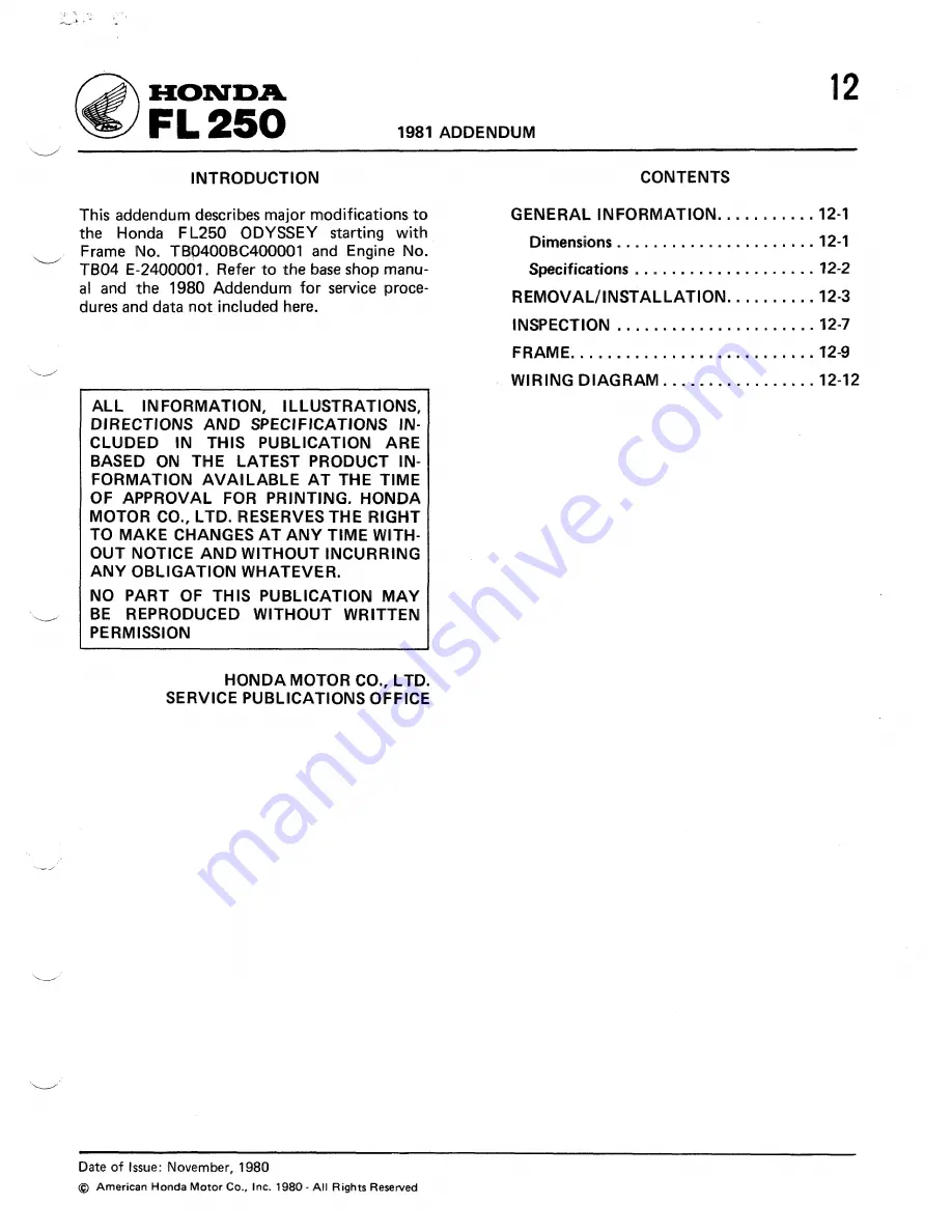 Honda 1981 Odyssey FL250 Shop Manual Download Page 105