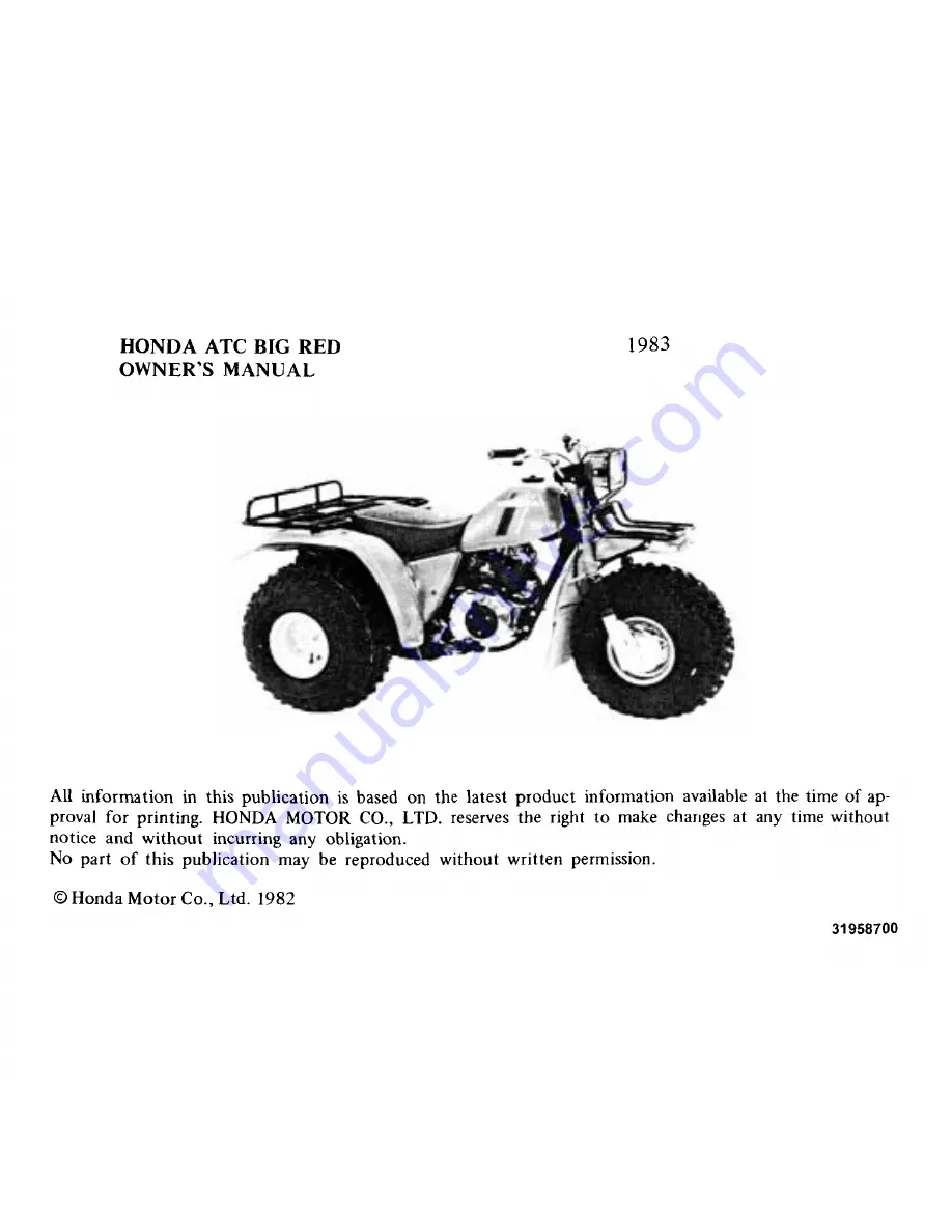 Honda 1983 ATC Big Red Owner'S Manual Download Page 2