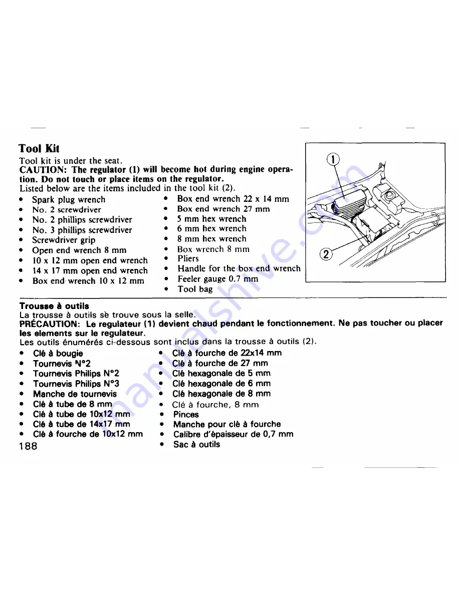 Honda 1987 VFR750F Owner'S Manual Download Page 194