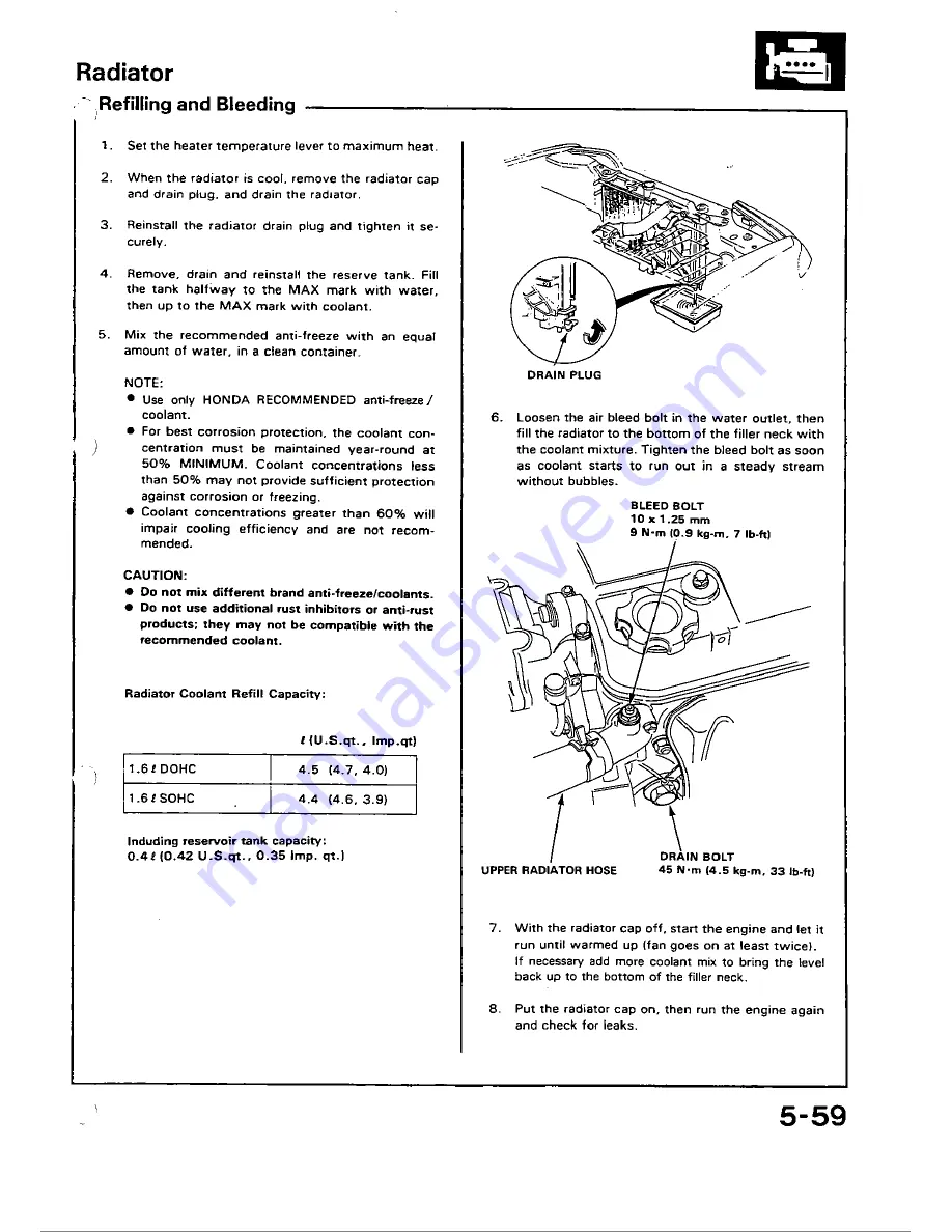 Honda 1988 Civic Coupe CRX Shop Manual Download Page 104