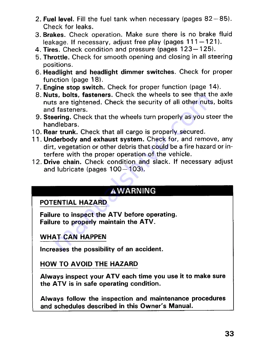 Honda 1990 TRX200 Fourtrax200 Owner'S Manual Download Page 38