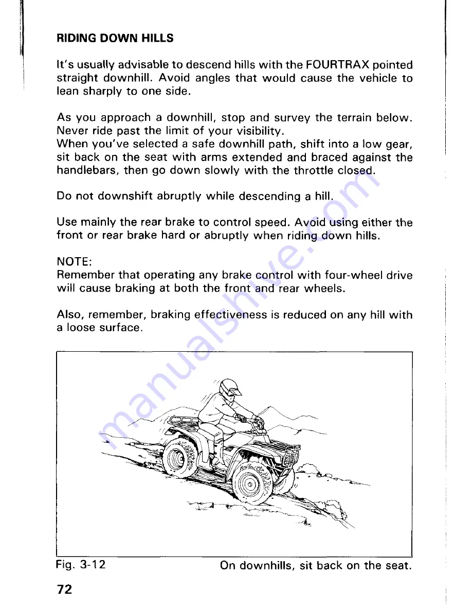 Honda 1993 TRX300FW Fourtrax 300 4x4 Owner'S Manual Download Page 78