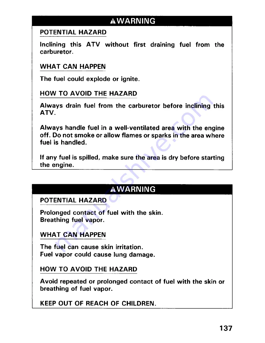 Honda 1993 TRX300FW Fourtrax 300 4x4 Owner'S Manual Download Page 143