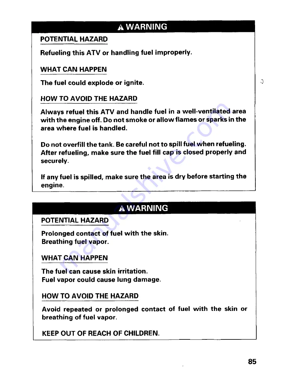 Honda 1995 Fourtrax 300 Owner'S Manual Download Page 89