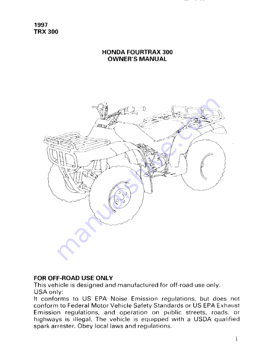 Honda 1997 TRX300 Fourtrax 300 Owner'S Manual Download Page 3