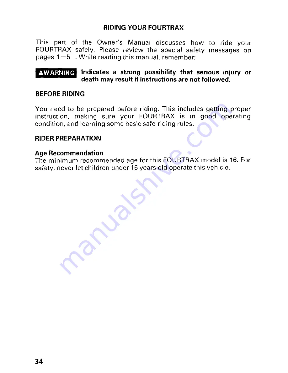 Honda 1997 TRX300 Fourtrax 300 Owner'S Manual Download Page 40