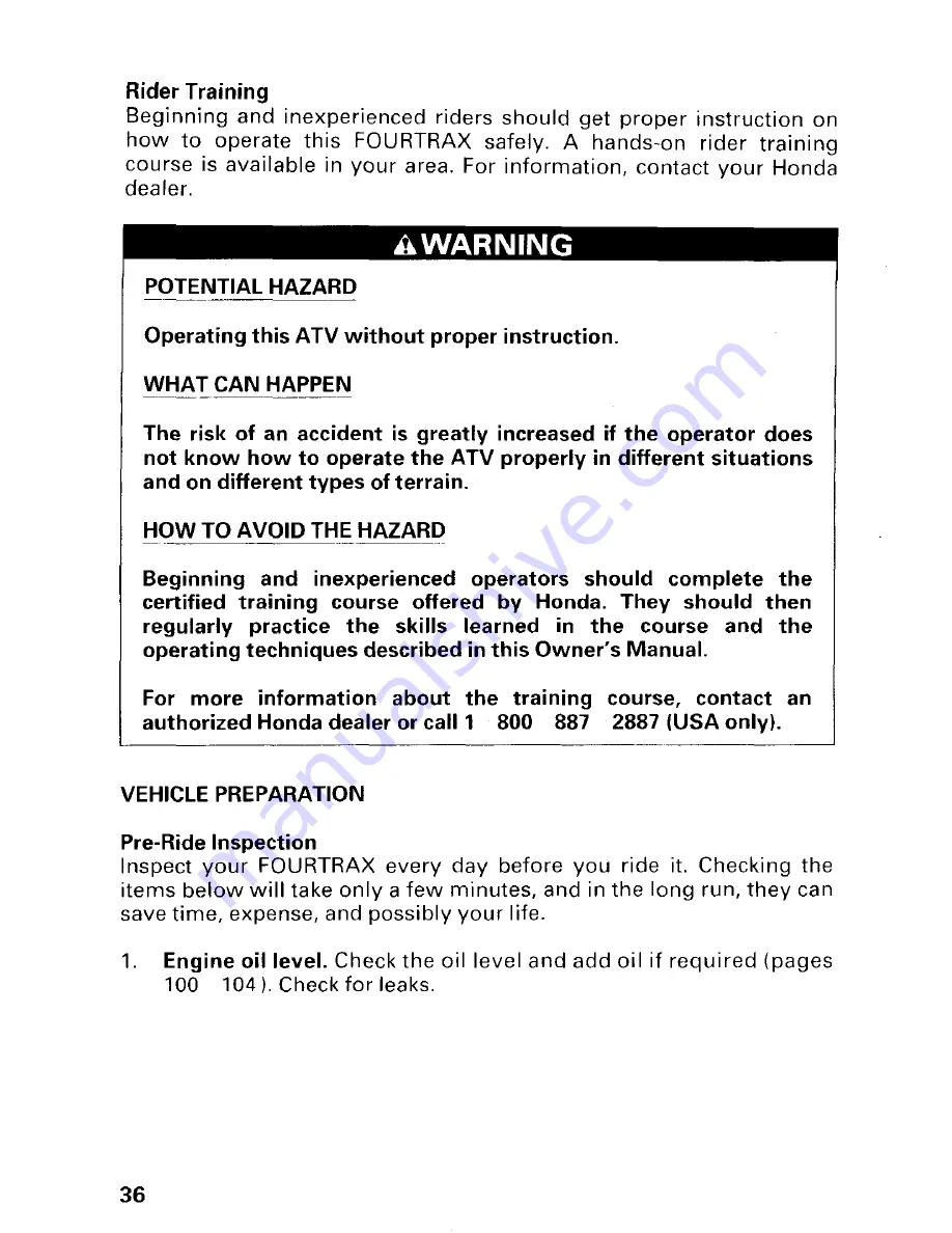 Honda 1997 TRX300 Fourtrax 300 Owner'S Manual Download Page 42