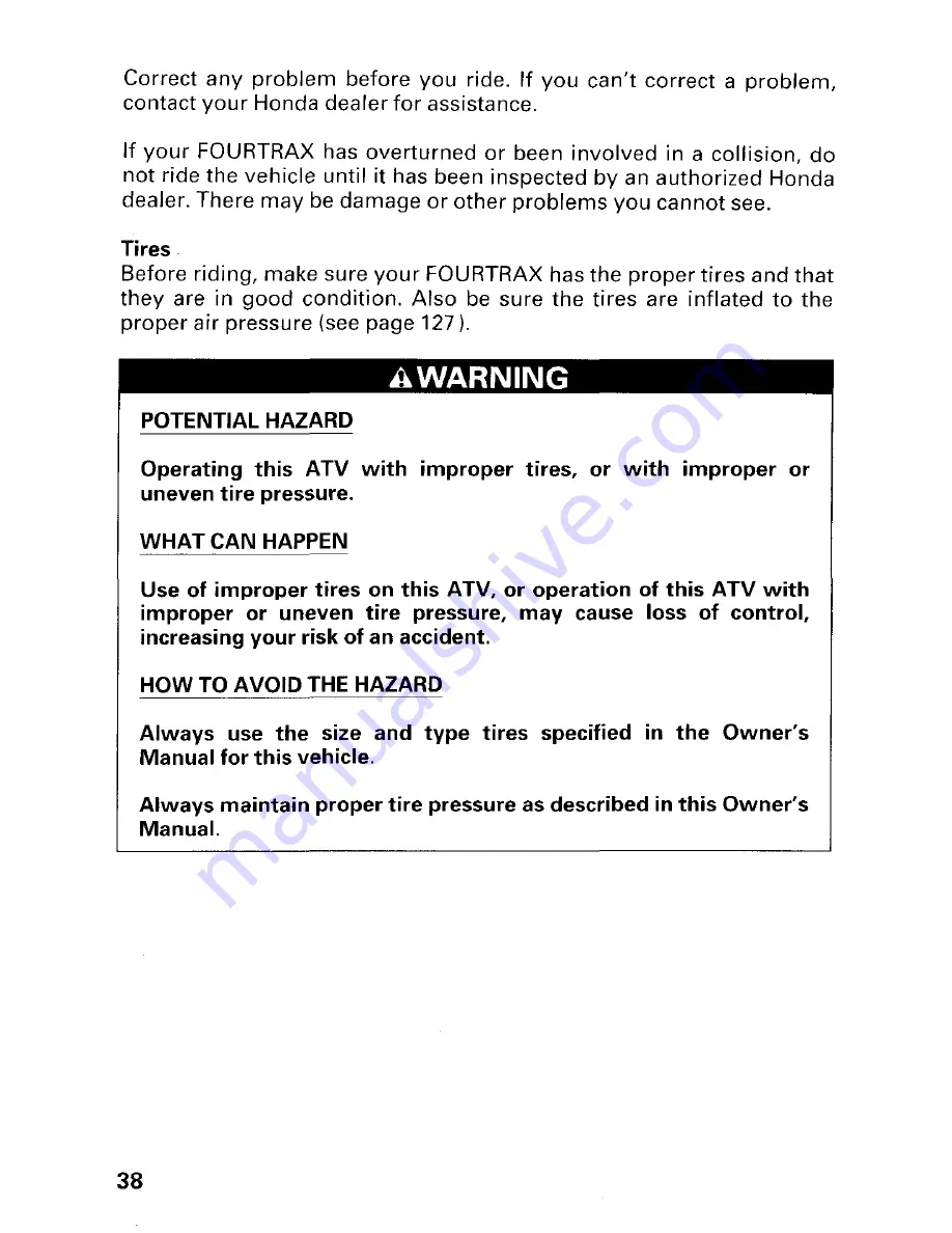 Honda 1997 TRX300 Fourtrax 300 Owner'S Manual Download Page 44