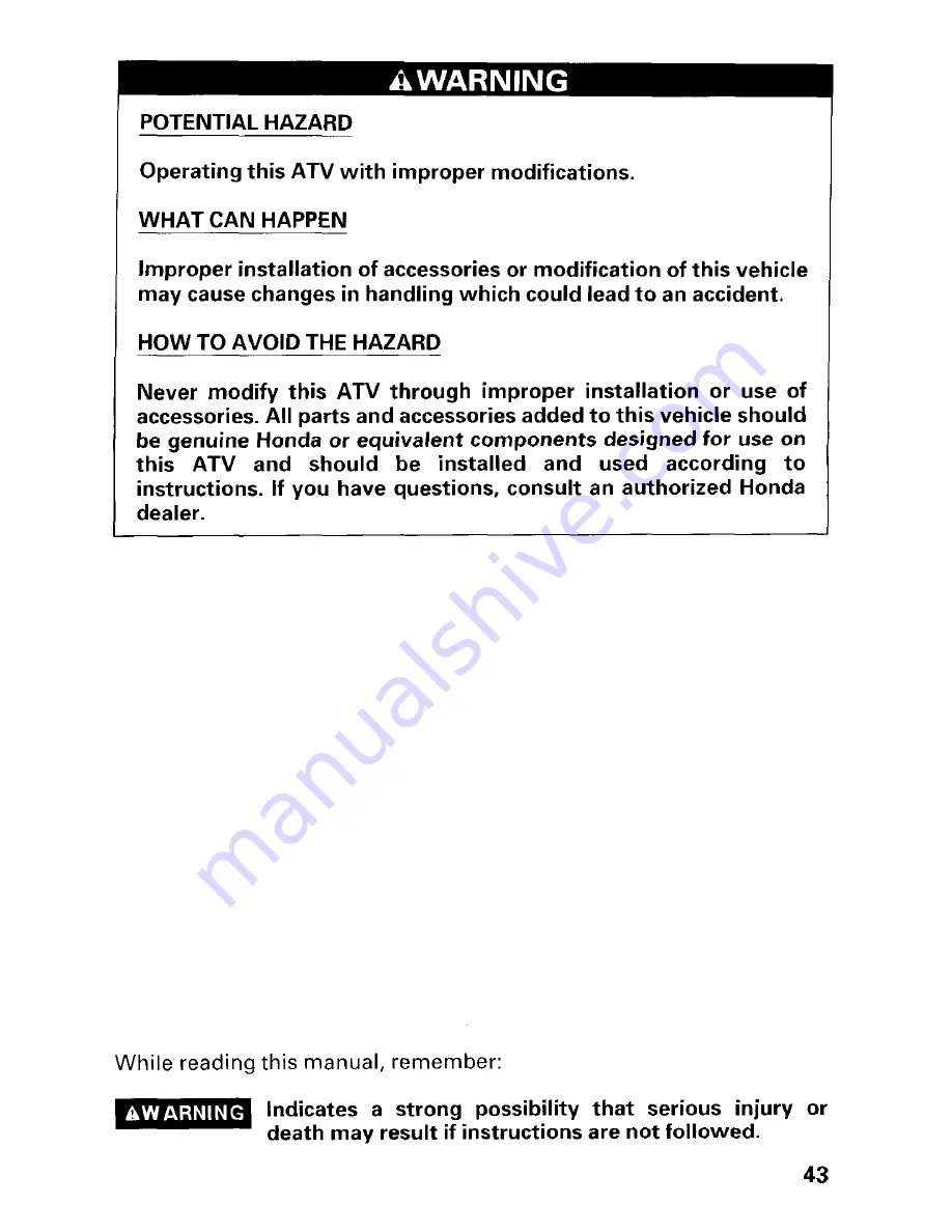 Honda 1997 TRX300 Fourtrax 300 Owner'S Manual Download Page 49