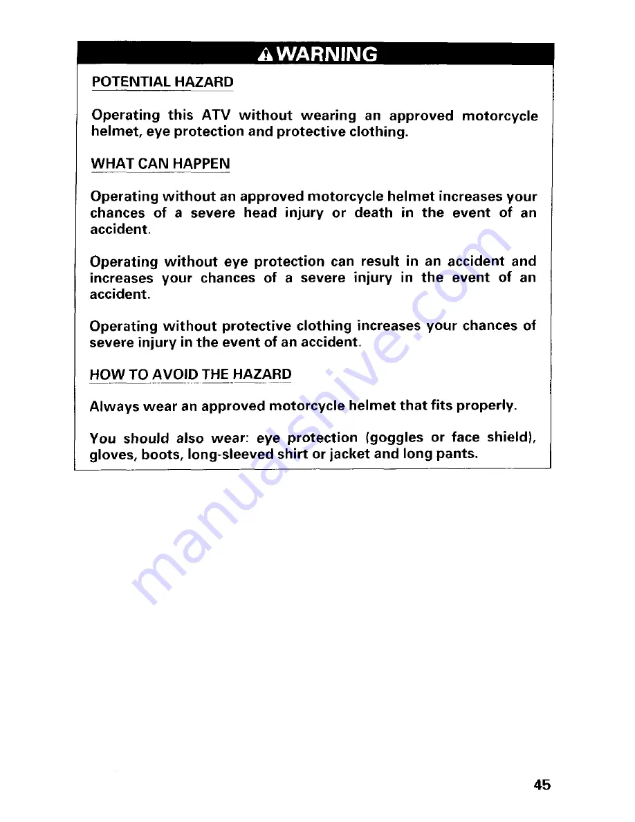 Honda 1997 TRX300 Fourtrax 300 Owner'S Manual Download Page 51