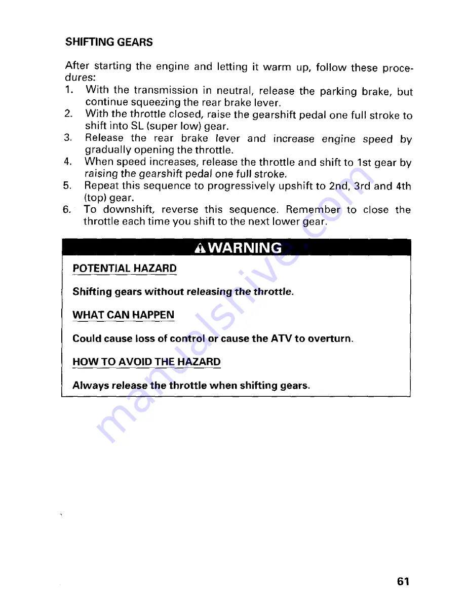 Honda 1997 TRX300 Fourtrax 300 Owner'S Manual Download Page 67