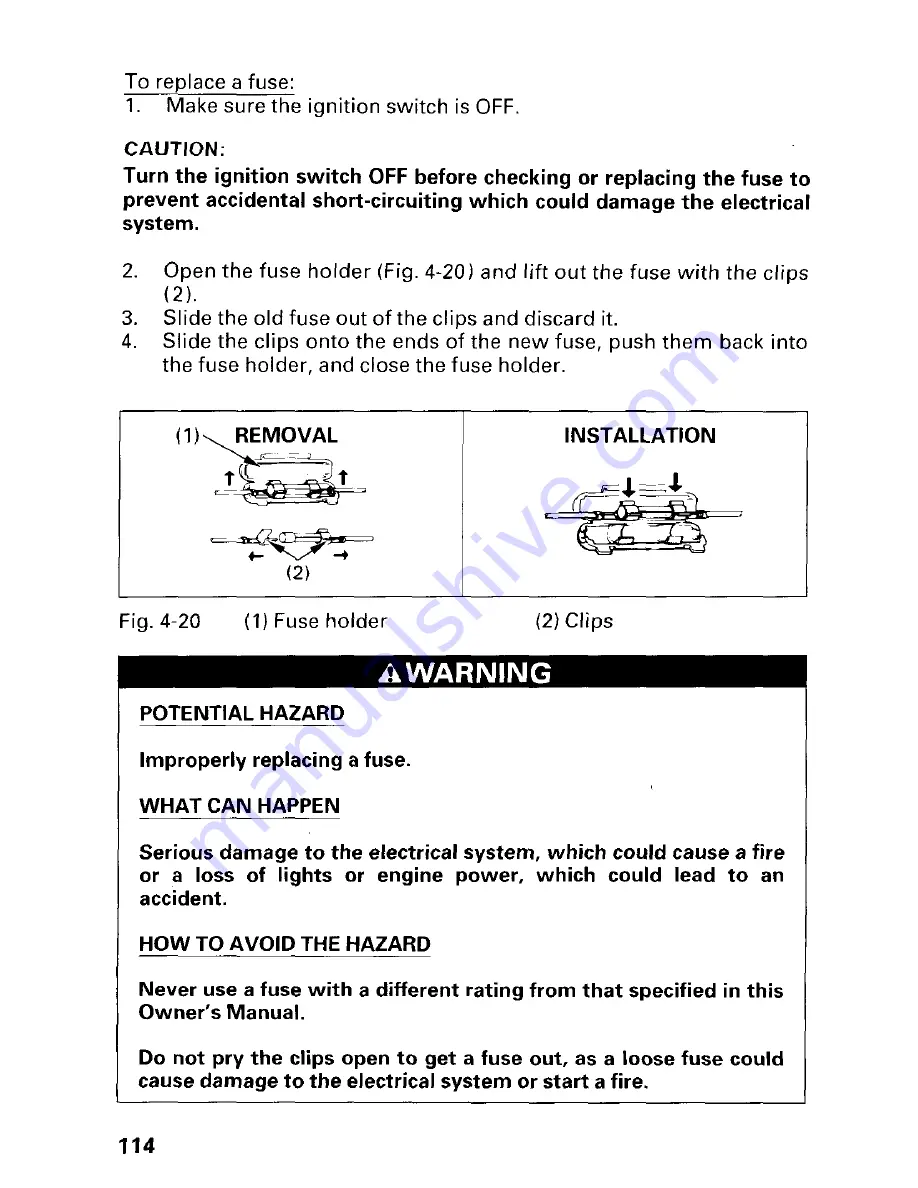 Honda 1997 TRX300 Fourtrax 300 Owner'S Manual Download Page 120