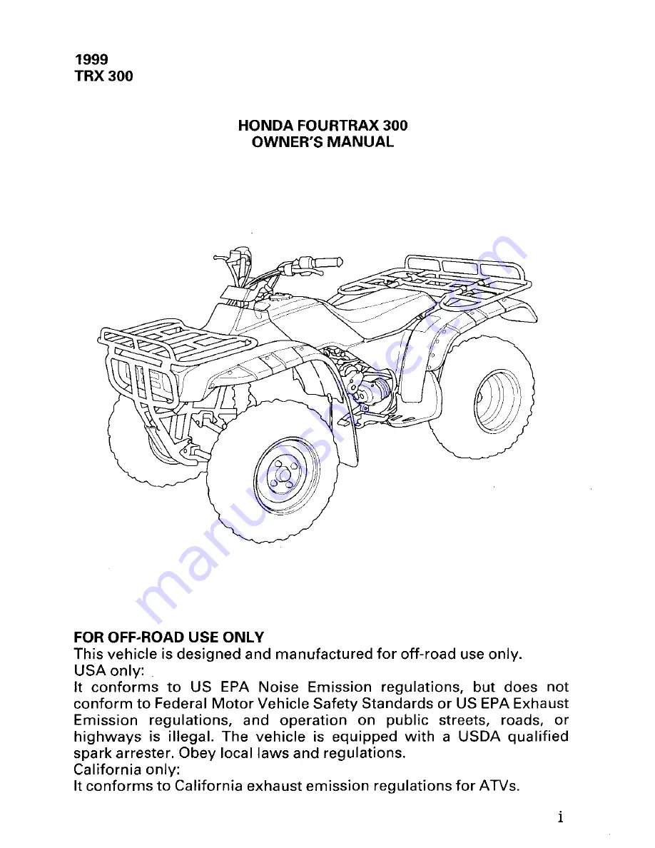 Honda 1999 TRX300 FourTrax 300 Owner'S Manual Download Page 3