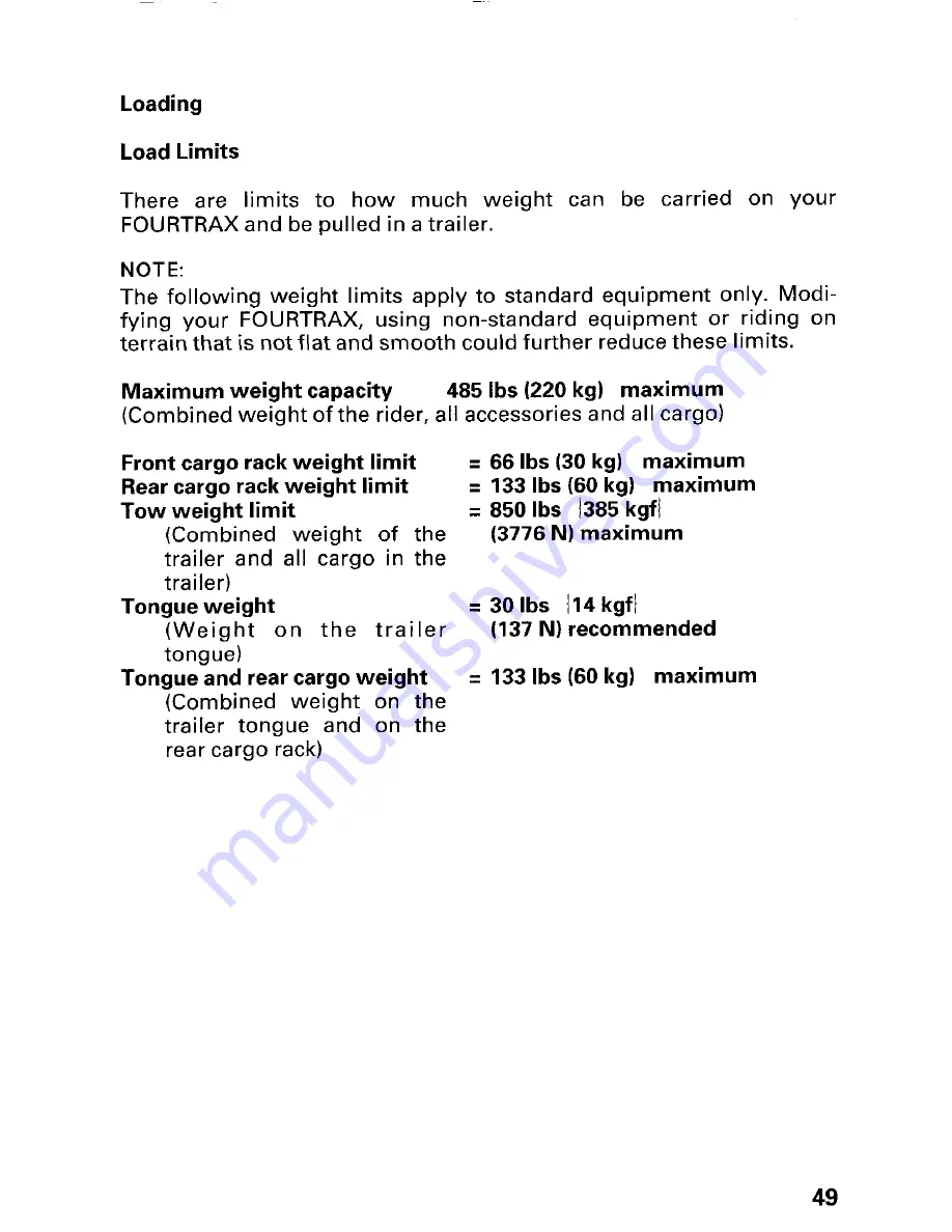 Honda 2000 TRX 350FE FourTrax Rancher 4x4 ES Owner'S Manual Download Page 53