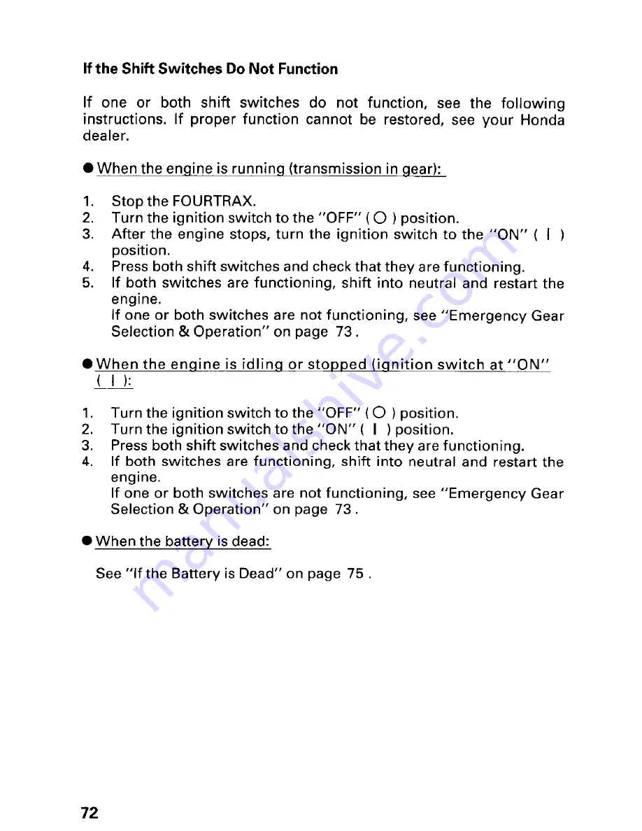 Honda 2000 TRX 350FE FourTrax Rancher 4x4 ES Owner'S Manual Download Page 76