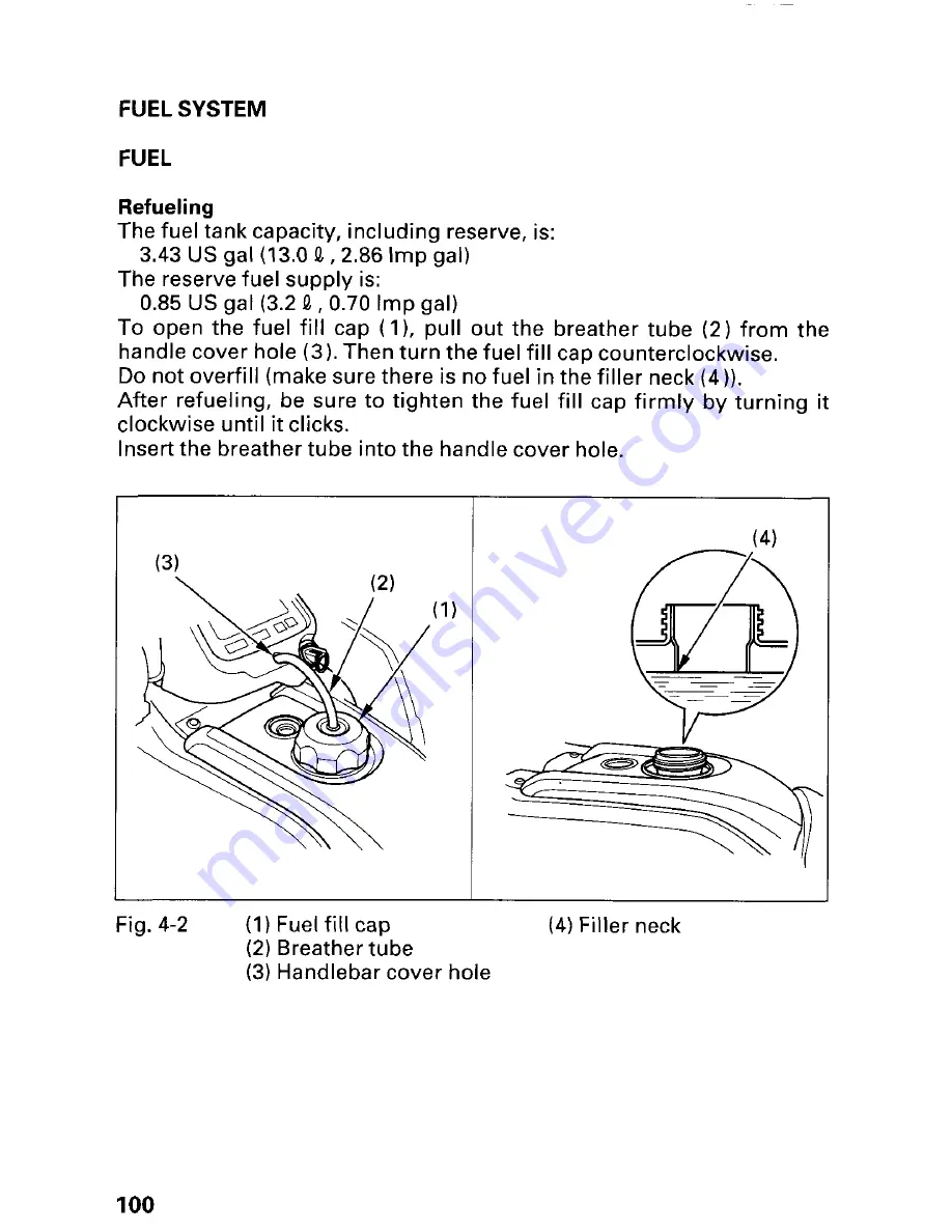 Honda 2000 TRX 350FE FourTrax Rancher 4x4 ES Owner'S Manual Download Page 104