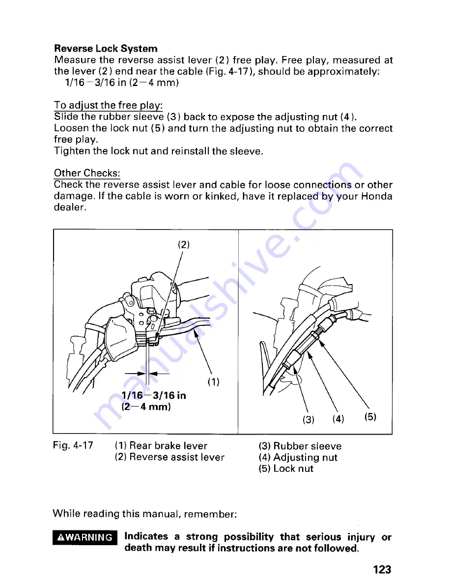 Honda 2000 TRX 350FE FourTrax Rancher 4x4 ES Owner'S Manual Download Page 127