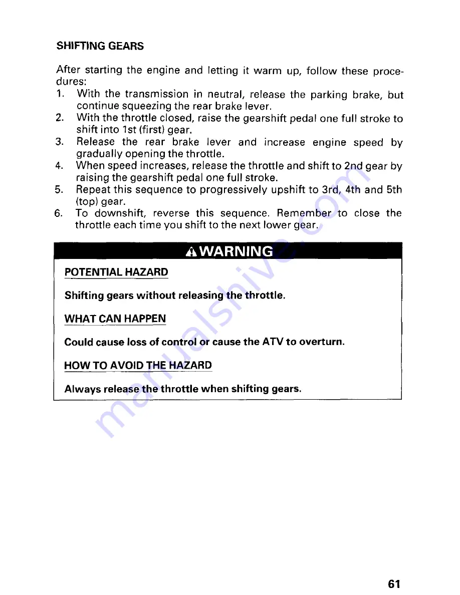 Honda 2000 TRX300 Fourtrax 300 Owner'S Manual Download Page 67