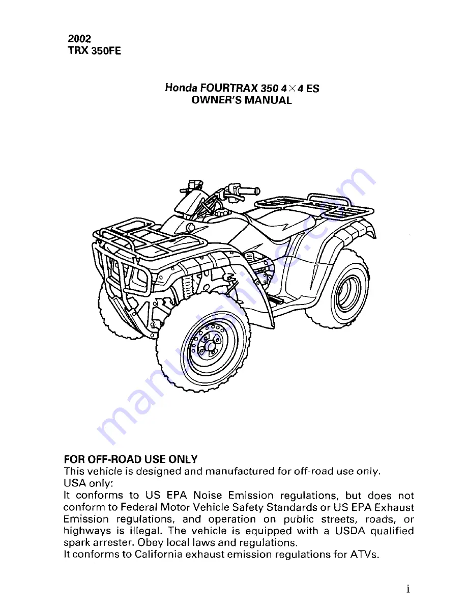 Honda 2002 TRX350FE Fourtrax 350 4x4 ES Скачать руководство пользователя страница 3