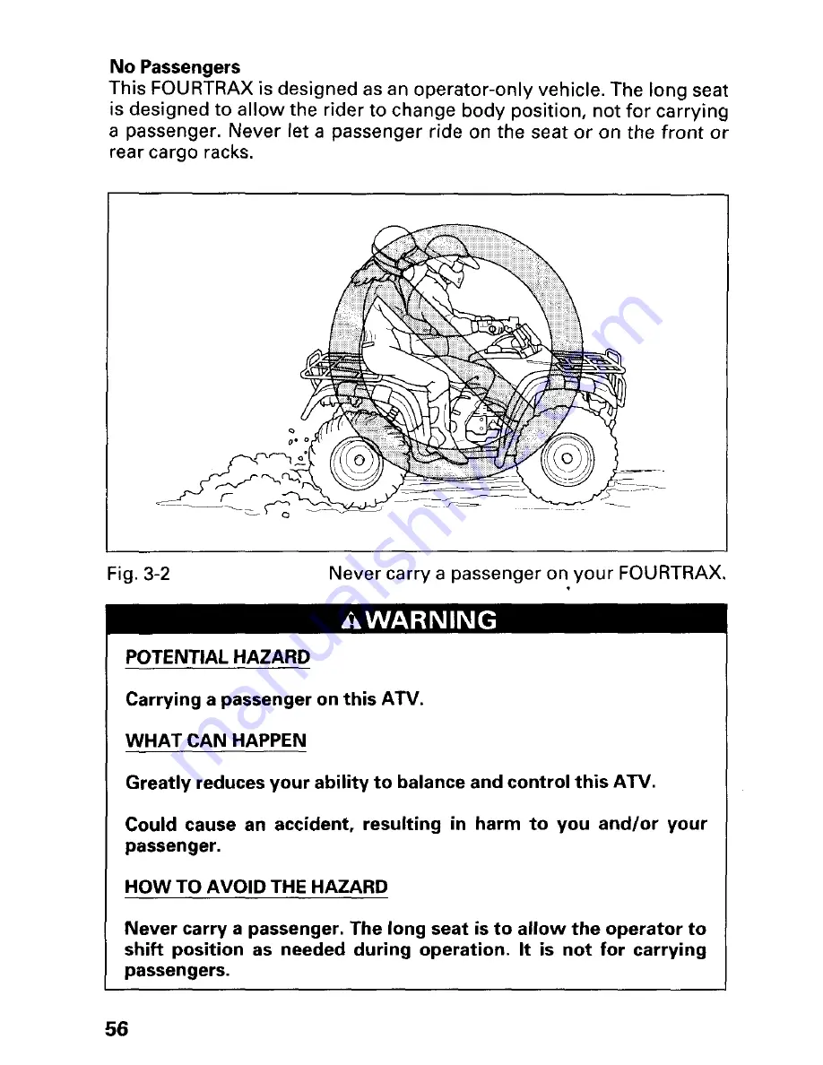 Honda 2002 TRX350FE Fourtrax 350 4x4 ES Owner'S Manual Download Page 62