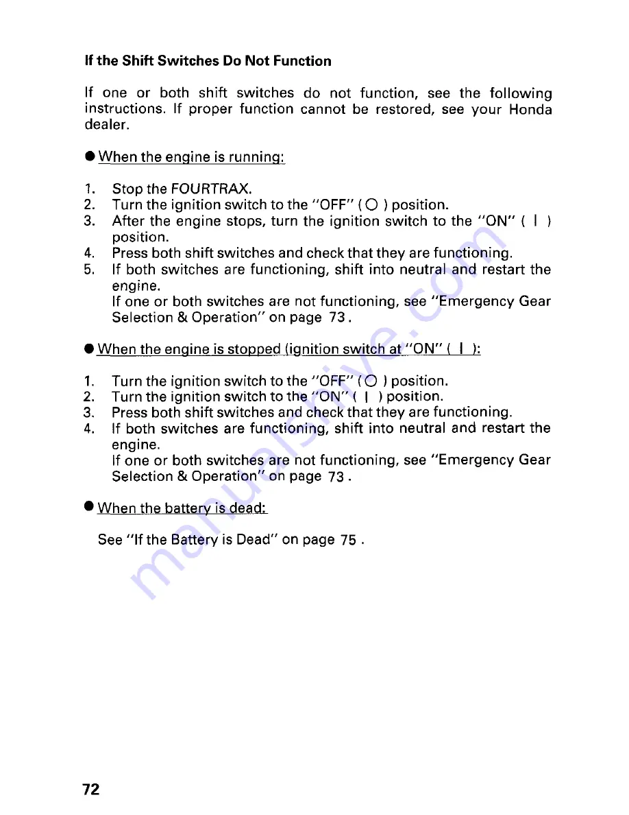 Honda 2002 TRX450FE Fourtrax Foreman FE Owner'S Manual Download Page 78