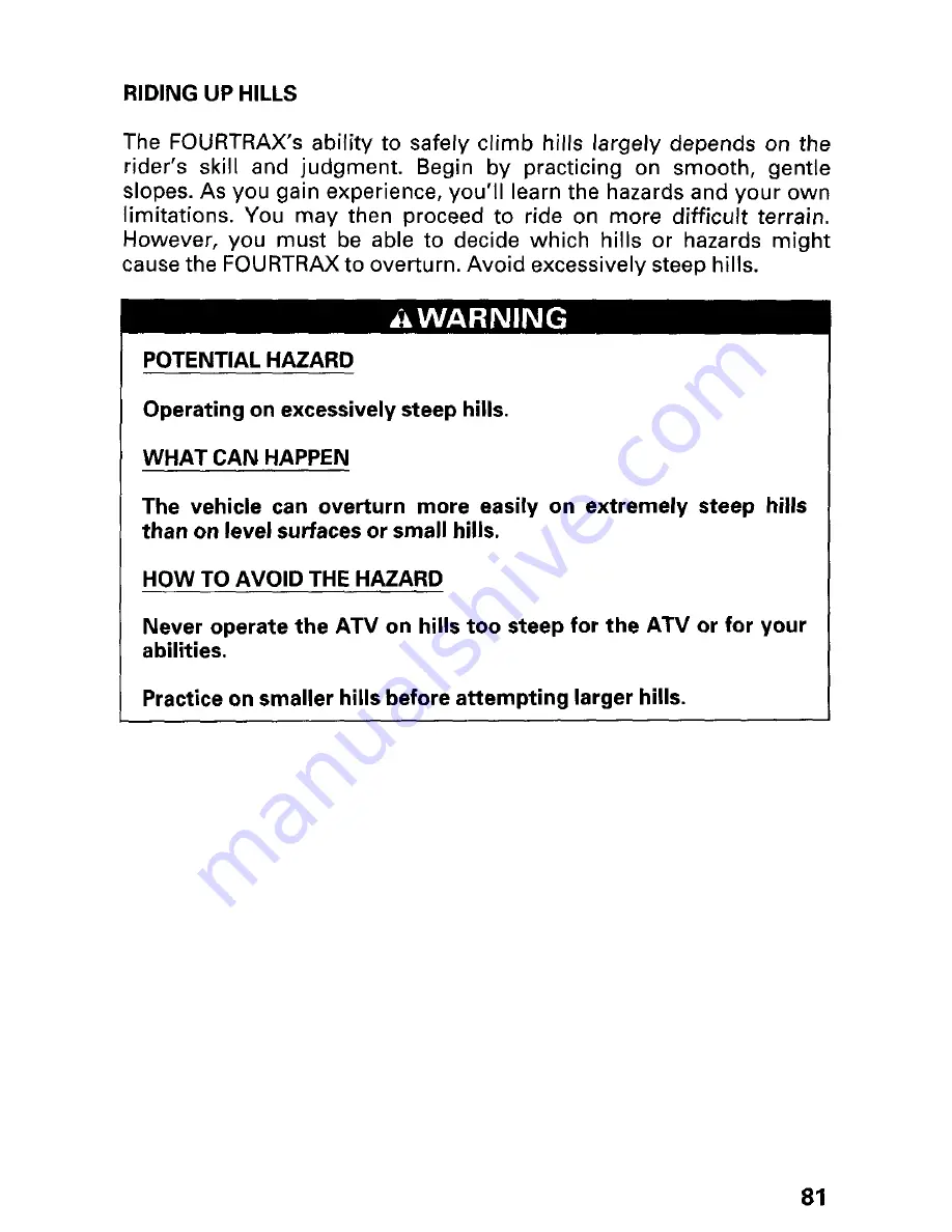 Honda 2002 TRX450FE Fourtrax Foreman FE Owner'S Manual Download Page 87