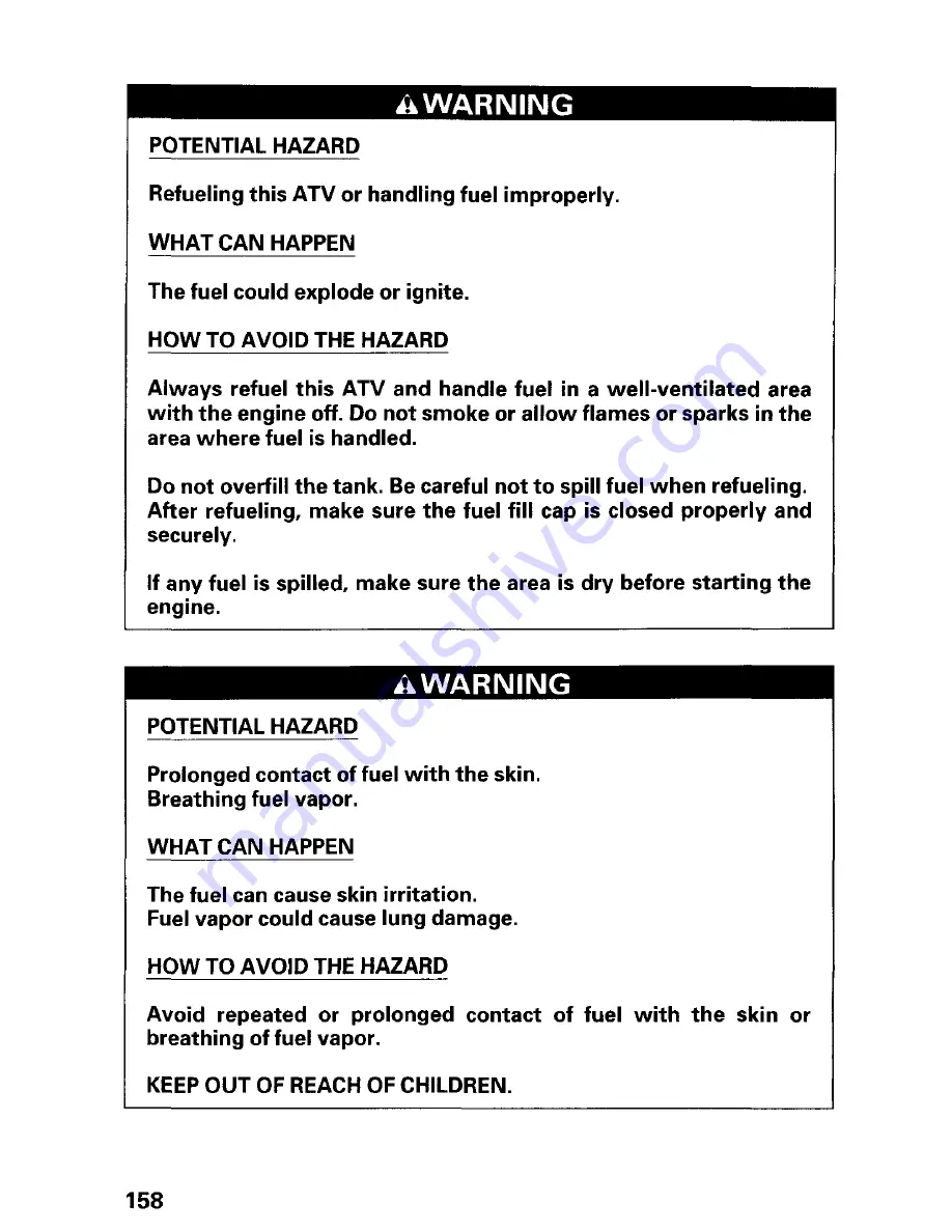 Honda 2002 TRX450FE Fourtrax Foreman FE Owner'S Manual Download Page 164