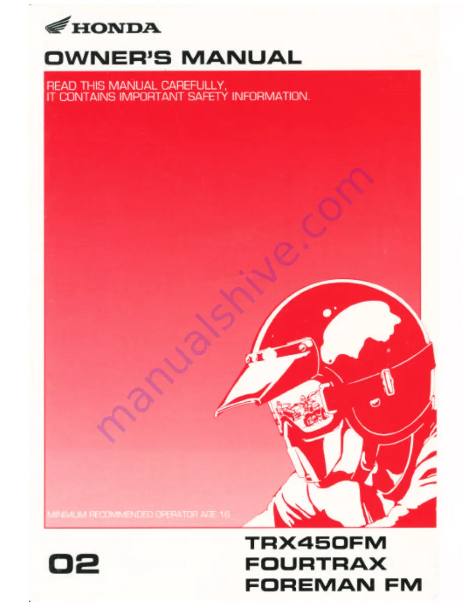 Honda 2002 TRX450FM FourTrax Foreman FM Owner'S Manual Download Page 1