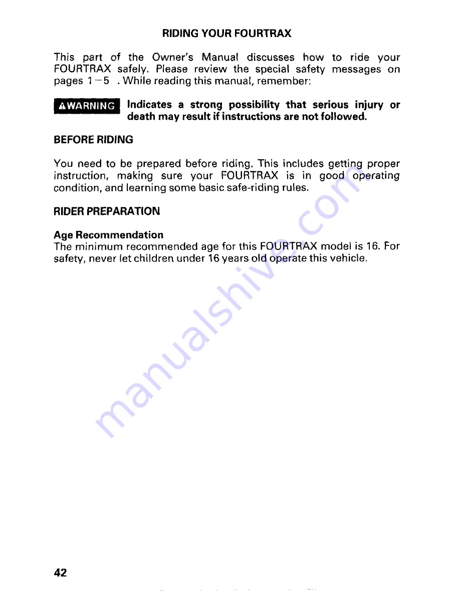 Honda 2002 TRX450FM FourTrax Foreman FM Owner'S Manual Download Page 48