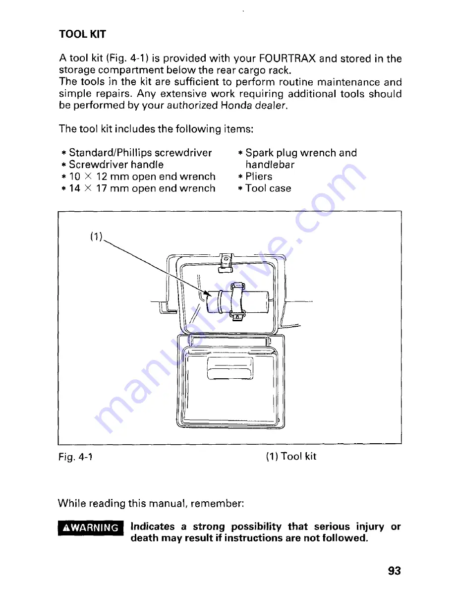 Honda 2002 TRX450FM FourTrax Foreman FM Owner'S Manual Download Page 99