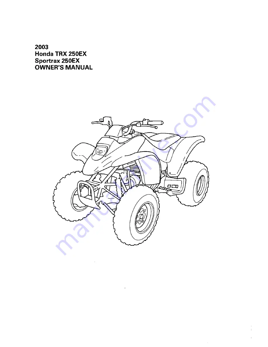 Honda 2003 TRX250EX Sportrax 250EX Owner'S Manual Download Page 1