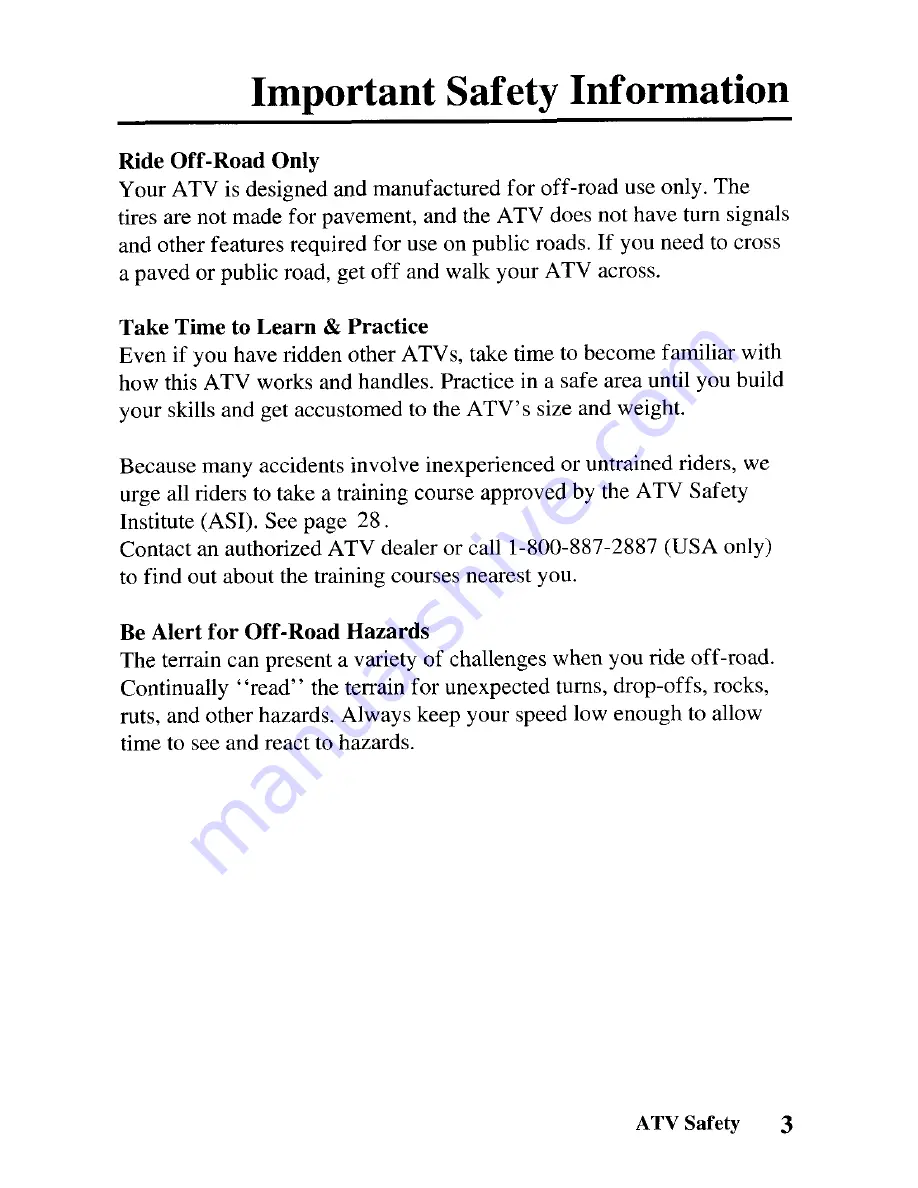 Honda 2003 TRX250EX Sportrax 250EX Owner'S Manual Download Page 11