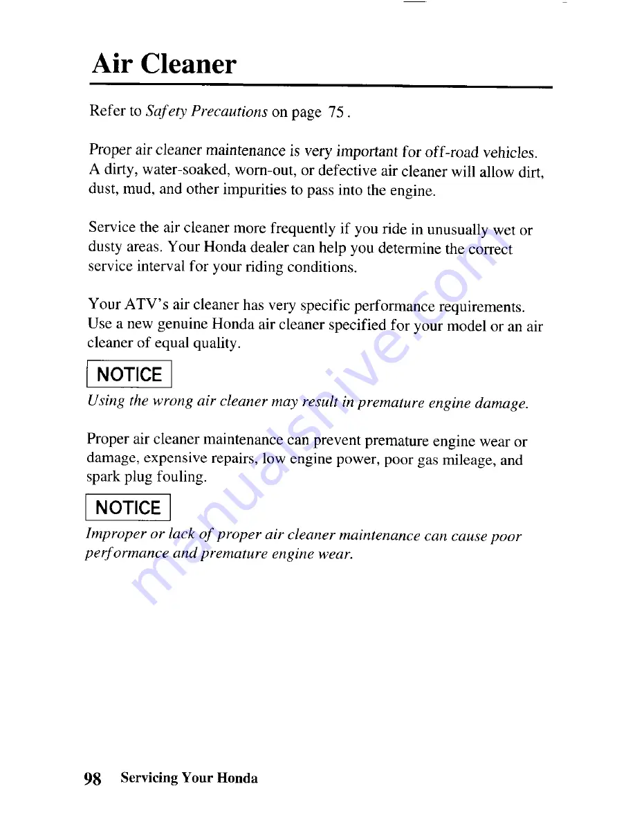 Honda 2003 TRX250EX Sportrax 250EX Owner'S Manual Download Page 106