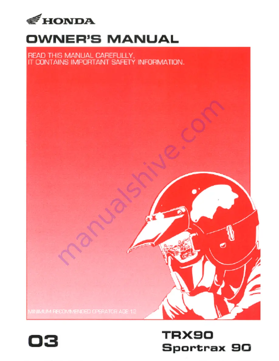 Honda 2003 TRX90 Sportrax 90 Owner'S Manual Download Page 1