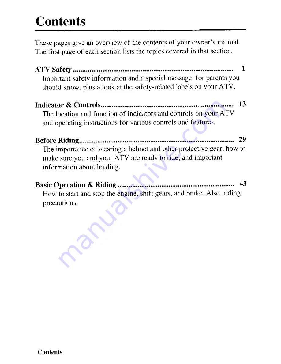 Honda 2003 TRX90 Sportrax 90 Owner'S Manual Download Page 8