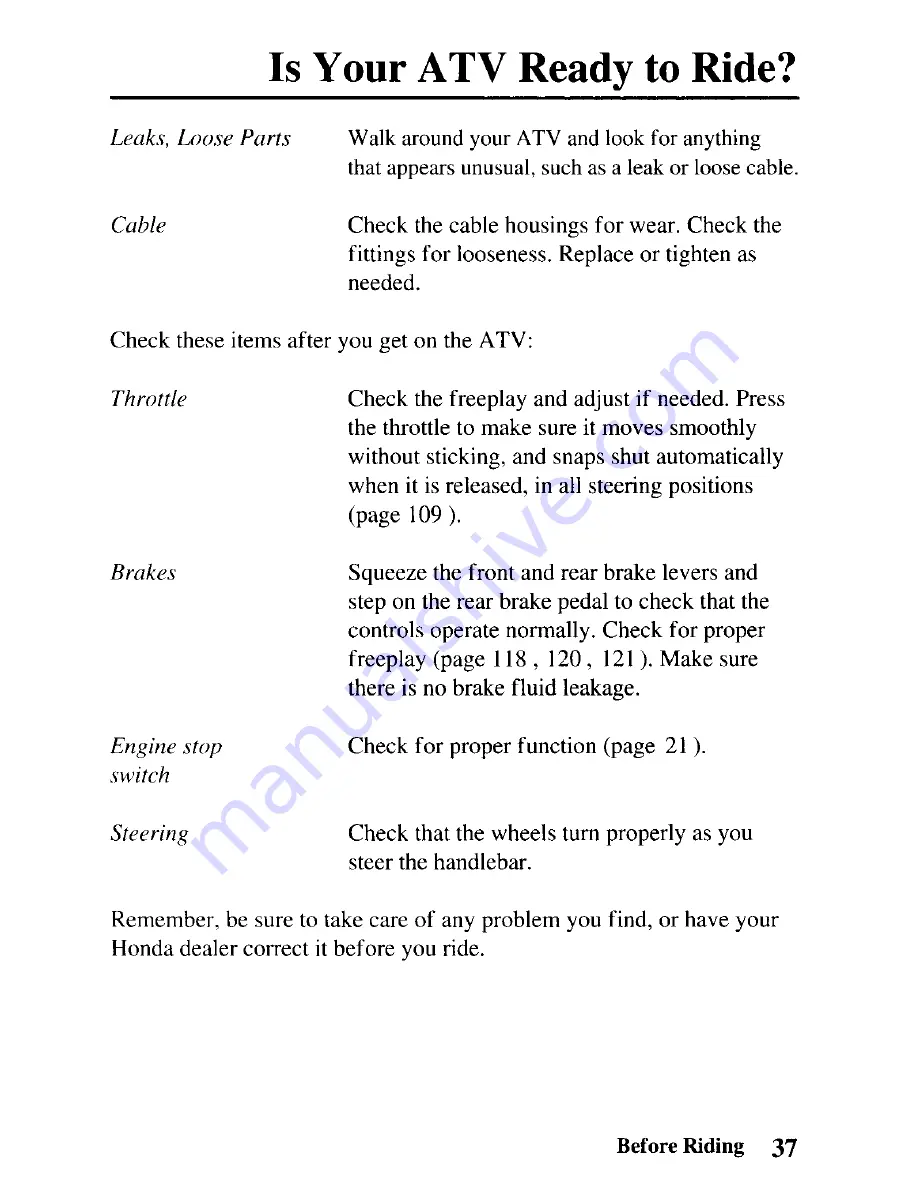 Honda 2003 TRX90 Sportrax 90 Owner'S Manual Download Page 45